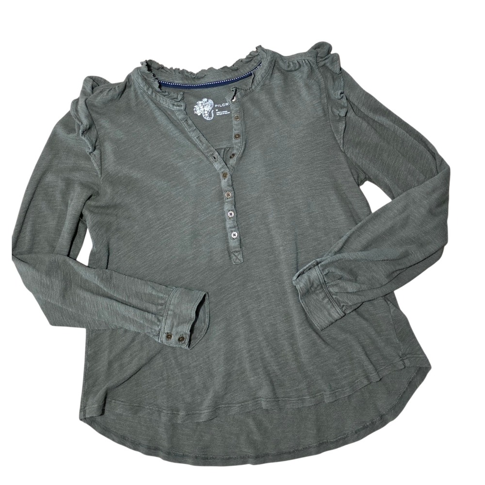 Pilcro Green Long Sleeve Button-Down Top